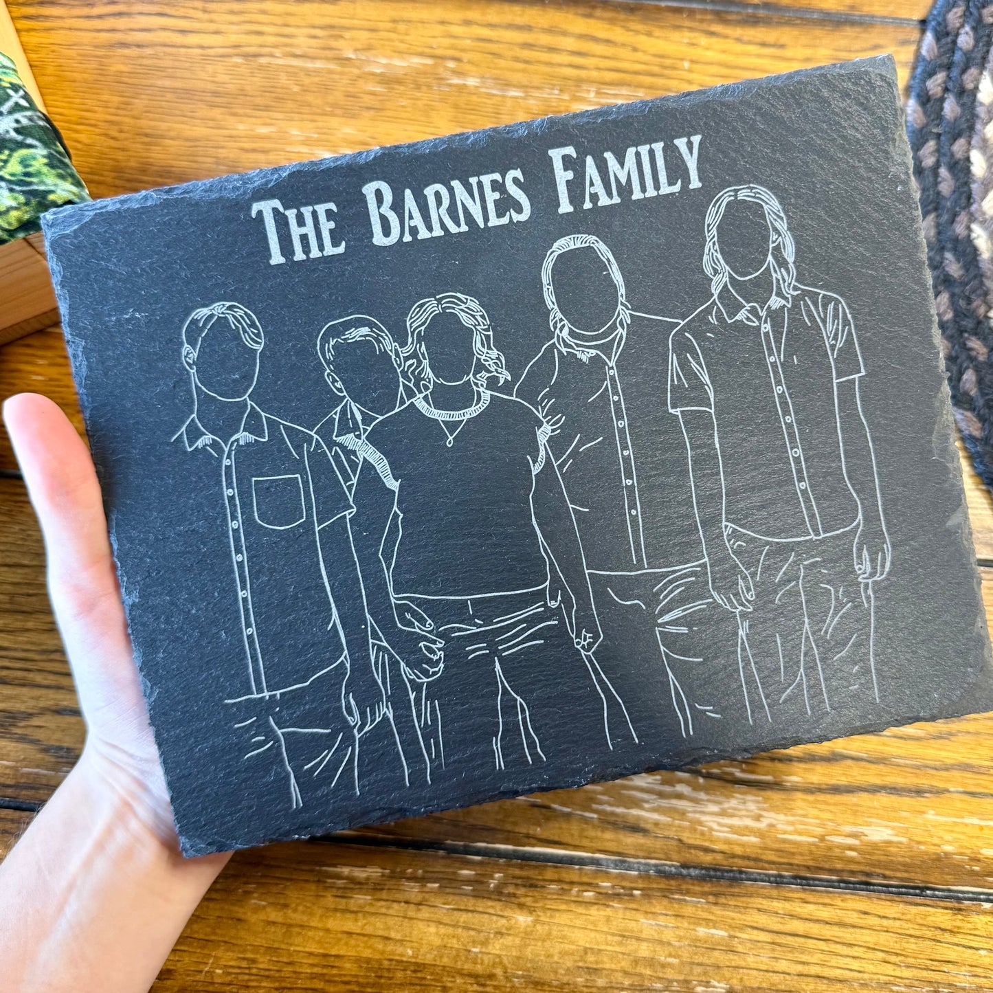 Custom Family Hand Drawn & Engraved Slate Desk Sitter