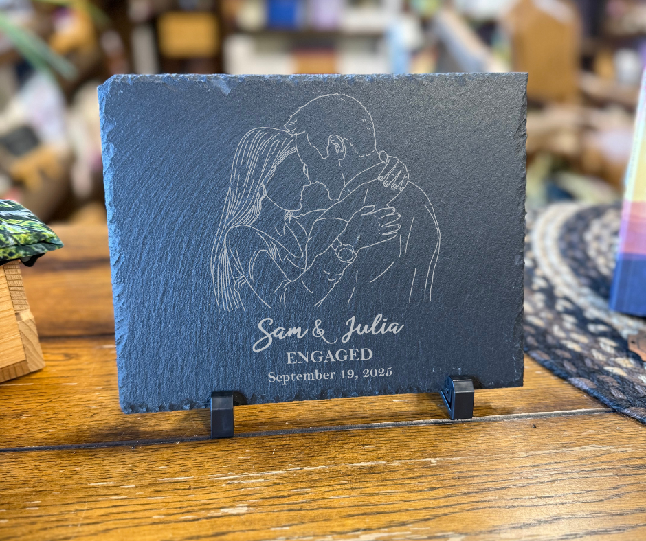 Custom Hand Drawn & Engraved Slate Desk Sitter