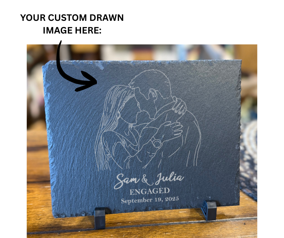 Custom Hand Drawn & Engraved Slate Desk Sitter