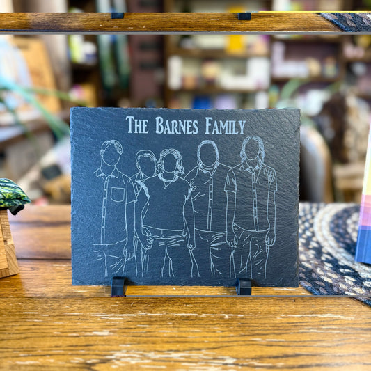 Custom Family Hand Drawn & Engraved Slate Desk Sitter