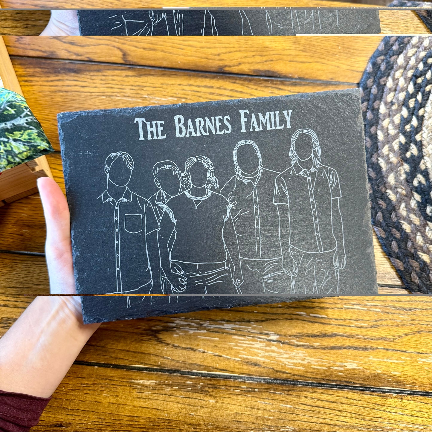 Custom Family Hand Drawn & Engraved Slate Desk Sitter